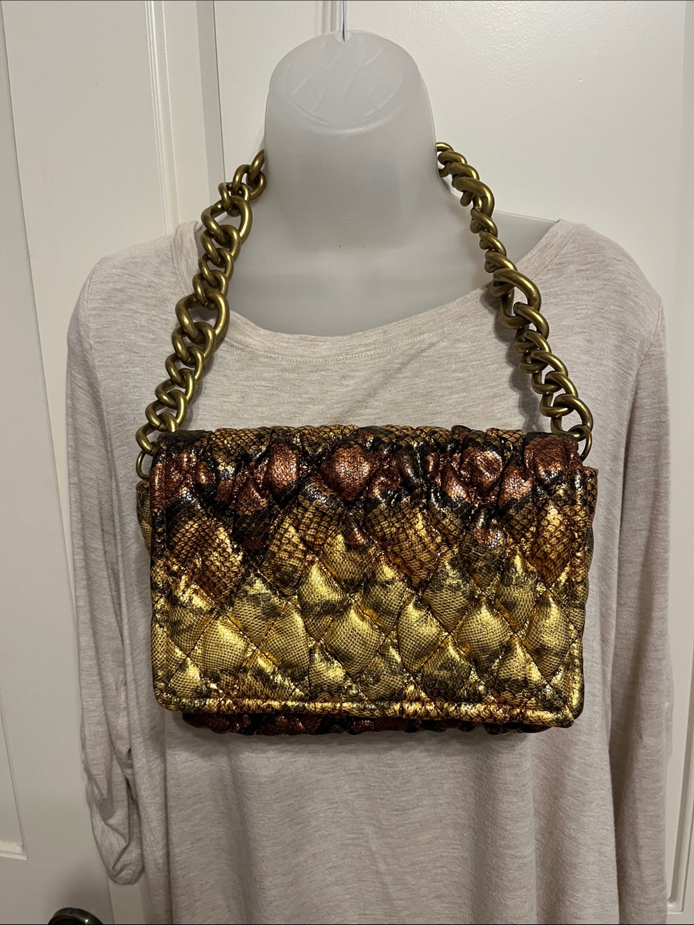 Quilted Metallic Gold & Bronze Chain Shoulder Bag